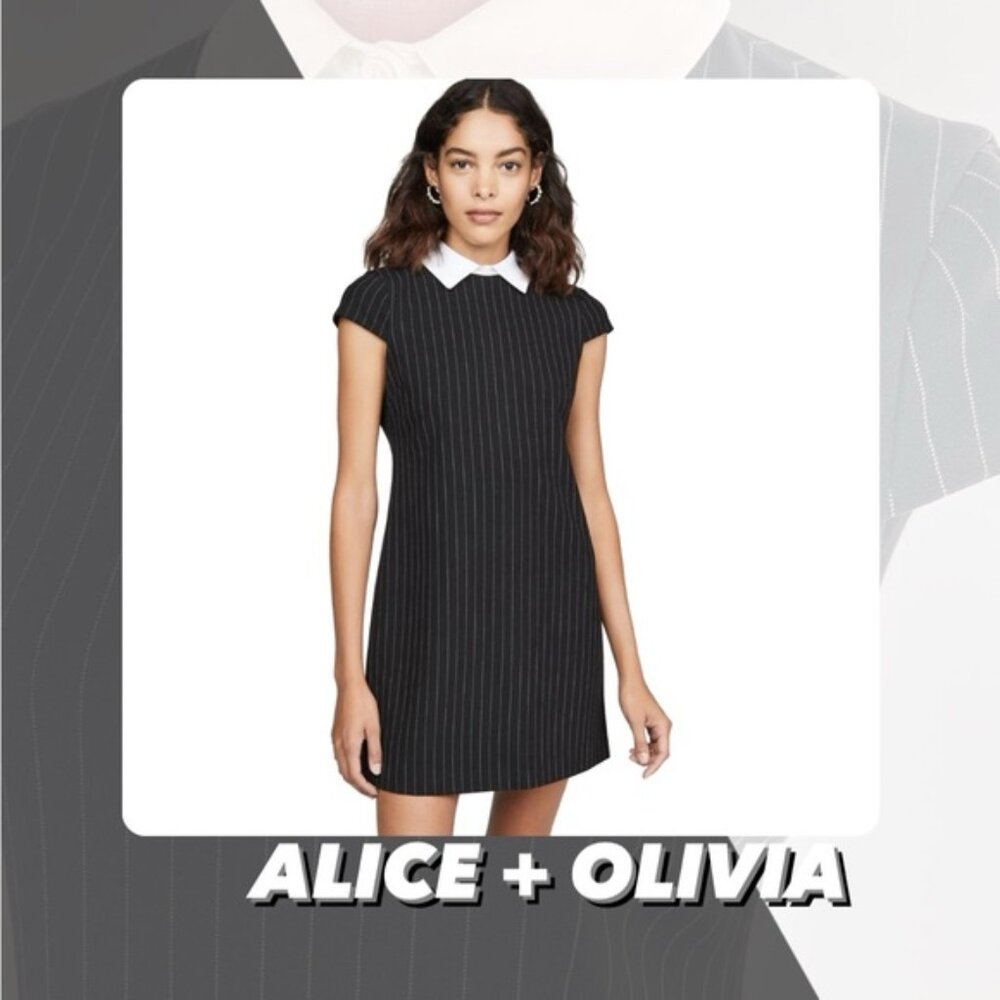 NWT Alice + Olivia Coley Detachable Collar Pinstripe Mini Dress Size 4